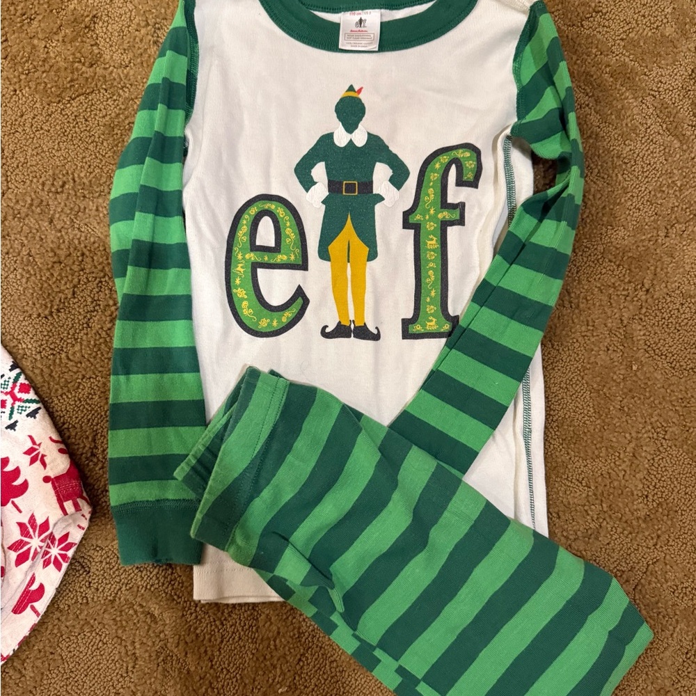 Hanna Andersson Green Striped Elf Pajama Set